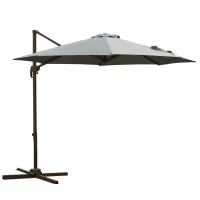 Outsunny Ombrellone da Giardino a Manovella e a 8 Stecche con Angolazione Regolabile, Ø2.95x2.5 m, Grigio(m-1)
