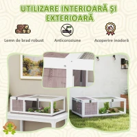 PawHut Căsuță pentru Țestoase de Uscat din Lemn de Brad cu Panou Rabatabil și 2 Spații Separate, Maro Deschis(m-4)