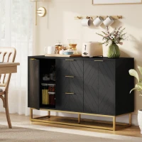 HOMCOM Buffet design contemporain graphique 2 placards porte étagères réglables 3 tiroirs coulissants en bois noir métal doré(m-2)
