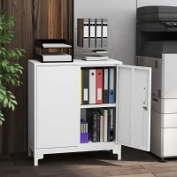 HOMCOM Armário de Escritório em Metal Portas com Fechadura Armário de Escritório Design de 2 Níveis Branco(m-4)