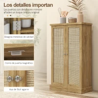 HOMCOM Armario Despensa Cocina con 2 Puertas de Ratán y 16 Estantes Alacena Moderna con Estantes Ajustables 60x30x104cm Natural(m-8)