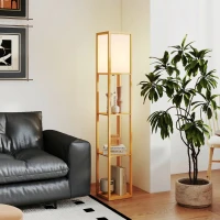HOMCOM Stehlampe mit 3 Regalen, Stehleuchte mit E27 Fassung, 26 x 26 x 160 cm, für Wohn-/Schlafzimmer (Ohne Glühbirne)(m-8)