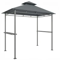 Outsunny Grillpavillon 2,4 x 1,4 m, Windfest Grillüberdachung mit Doppeldach Lüftungsöffnung Seitenregalen(m-1)