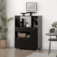 HOMCOM Mueble para Microondas con Cajón Estantes 3 Puertas 3 Compartimientos Diseño Anti-vuelco para Comedor 90x40x120 cm Negro(m-10)