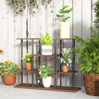 Outsunny Blumenständer mit 4 Ebenen, 4-stufiger Pflanzenständer, Blumentopfhalter für drinnen und draußen, Holz, Stahl(m-10)