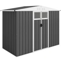 Outsunny Abrigo de Jardim em Metal 2,7 m² com Janela 4 Aberturas e Porta com Fechadura 246x117x180 cm Cinza(m-1)