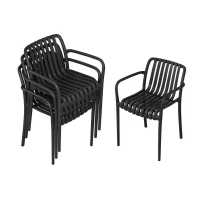Outsunny Lot de 4 Chaises de Jardin Empilables avec Dossier Incurvé et Accoudoirs, pour Piscine Terrasse, 55x58,5x81,5cm, Noir(m-12)
