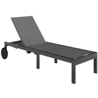Outsunny Sonnenliege Atmungsaktive Gartenliege mit 6-fach Verstellbar Rückenlehne Rädern Aluminiumrahmen(m-1)