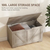 HOMCOM 100L Home Storage Box, with Safety Hinge - Grey Wood-Effect(m-4)