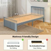 HOMCOM Pine Storage Bed, 3ft Single Solid Wooden Bed Frame with Drawers, Headboard, Wood Slat Support, Grey(m-7)