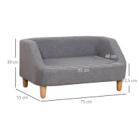 PawHut Sofá para cachorro cama para cão animal de estimação estilo escandinavo pés em madeira revestimento em tecido capa removível 75 x 55 x 39 cm - cinza(m-3)