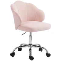 HOMCOM Cadeira de Escritório em Veludo, Cadeira para Penteadeira com Encosto em Pétala, Altura Ajustável, Função de Balanço, Rosa(m-1)