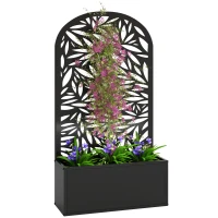 Outsunny Jardinieră Elevată de Exterior, Jardinieră cu Suport Decorativ Arcuat cu Motive de Frunze pentru Plante Cățărătoare din Metal, Montare pe Perete sau Independentă, pentru Plante și Flori, 61x23x113 cm, Negru(m-11)