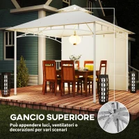Outsunny Gazebo da Giardino 3x3 m in Metallo con Tende, Tasche Portaoggetti e Gancio a Soffitto, Bianco Crema(m-7)