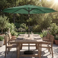 Outsunny 2.7 m Garden Parasol Umbrella with Cross Base and Sandbag, Retractable Ribs, Outdoor Table Market Umbrella, Green(m-10)