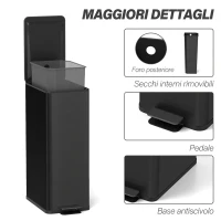 HOMCOM Cestino Spazzatura 20L con Chiusura Ammortizzata e Secchio Rimovibile, in Acciaio e PP, 21.5x37.2x57 cm, Nero(m-7)