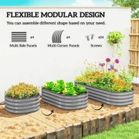 Outsunny Galvanised Raised Garden Bed, Metal Planter Box with Safety Edging, for Flowers, Herbs, Succulents, Silver(m-4)