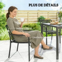 Outsunny Lot de 4 Chaises de Jardin Empilables avec Dossier Incurvé et Accoudoirs, pour Piscine Terrasse, 55x58,5x81,5cm, Noir(m-8)