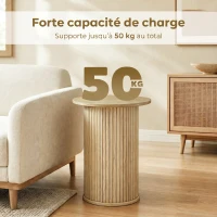 HOMCOM Table d'appoint ronde Ø 48 cm, table basse avec pieds cannelés pour salon, chambre ou petit espace, chêne(m-5)