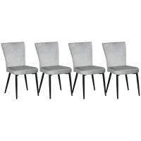 HOMCOM 4er-Set Esszimmerstühle, Akzentstühle für Küchen und Esszimmer, Stuhlset, Velours-Optik, Hellgrau+ Schwarz(m-11)