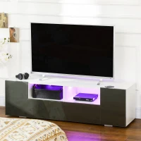 HOMCOM Meuble banc TV avec lumières LED 2 étagères et placards 137 x 35 x 42 cm blanc gris laqué(m-10)