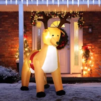 HOMCOM Aufblasbares Rentier, 1,8 m, LED-Lichter, Zubehör, automatisches Aufblasen, Gelb(m-2)