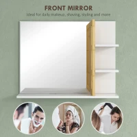 HOMCOM Bamboo Panel Bathroom Mirror, with Shelves - White(m-5)
