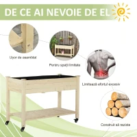 Outsunny Pat de grădină înălțat din lemn cu roți și raft inferior, 118x55x83cm, lemn natural(m-6)