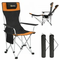 Outsunny 2er Set Campingstuhl faltbar Angelstuhl mit abnehmbar Fußstütze Getränkehalter belastbar 120 kg Orange(m-12)