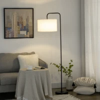 HOMCOM Lampada da Terra Moderna in Acciaio con Paralume in Tessuto Effetto Lino, 64x38x163.5 cm, Bianca e Nera(m-10)