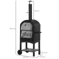 Outsunny Forno per Pizza e Barbecue a Carbone Portatile in Acciaio con Camino e Ruote, 63x54x161 cm, Nero(m-3)
