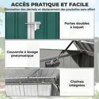 Outsunny Cache Poubelle Extérieur en Acier Galvanisé pour 2 Poubelles, Double Porte, Couvercle Pneumatique, 180x108x130cm, Vert(m-5)