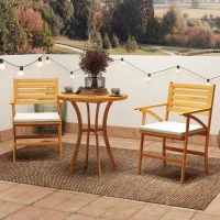 Outsunny Set da Giardino 3 Pezzi in Legno di Pino con Tavolo Rotondo Ø68x78 cm e 2 Sedie 55x52x87.5 cm con Cuscini(m-10)