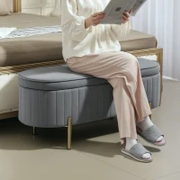HOMCOM Panca Contenitore Ovale da 72L con Coperchio Sollevabile, in Tessuto Vellutato e Legno, 108x44x43.5 cm, Grigio(m-8)