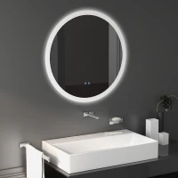 kleankin Round Bathroom Mirror with LED Lights, Wall-Mounted Dimmable Makeup Mirror with 3 Temperature Colours, Defogging Film, Memory Function, Hardwired, 70 x 70 cm(m-10)