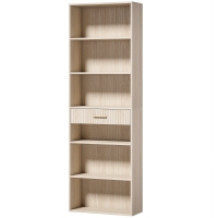 HOMCOM Bookcase Narrow Tall Space-Saving Bookshelf Drawer Open Shelves 60 x 24 x 182 cm Oak Wood Effect