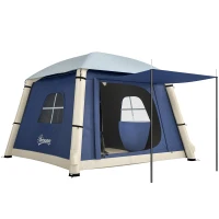 Outsunny Inflatable Camping Tent with Hand Pump, Easy Setup 1/2 Person Blackout Blow Up Tent, Dark Blue(m-1)