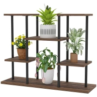 Outsunny Blumenständer mit 4 Ebenen, 4-stufiger Pflanzenständer, Blumentopfhalter für drinnen und draußen, Holz, Stahl(m-11)
