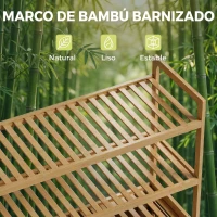 HOMCOM Mueble Ropa Sucia de Bambú con 2 Cestos para Ropa Sucia Inclinables 38,7 L y 3 Estantes 80x30x118 cm Roble(m-6)