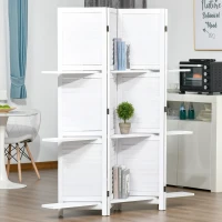 HOMCOM Paravent Intérieur en Bois 4 Panneaux 160 x 170 cm, Séparateur de Pièce Pliable avec 3 Étagères, Cloison de Séparation pour Salon, Chambre à Coucher, Maison, Blanc(m-10)