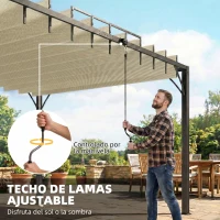 Outsunny Pérgola de Jardín 3x4 m con Protección UPF30+ Gazebo con Techo Ajustable Estructura de Aluminio para Exterior Crema(m-4)