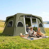 Outsunny Camping Tent, Family Tent 4-8 Person 2 Room, with Large Mesh Windows, Easy Set Up for Backpacking Hiking Outdoor, Green(m-2)