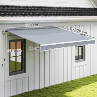 Outsunny Tenda da Sole da Esterno Avvolgibile Manualmente in Alluminio e Poliestere, 2.5x2 m, Grigio e Bianco(m-3)