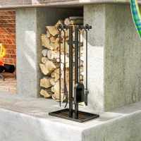 Outsunny Conjunto servidor de lareira 5 peças, ferramentas para lareira, em metal, vassoura, pá, pinça, atizador e suporte, preto(m-4)