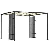 Outsunny Pergola per Esterno 3x3 m con Copertura Ondulata e Pannelli Laterali, in Metallo e Poliestere Nero(m-1)