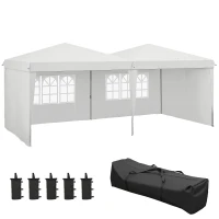 Outsunny Tente de réception Tonnelle barnum pliable 6x3m avec parois latérales Hauteur réglable avec sac de transport Roues(m-11)
