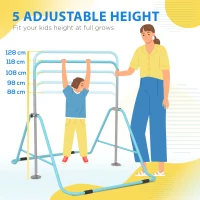 HOMCOM Kids Gymnastic Bar, with Adjustable Height, Foldable Horizontal Bars - Light Blue(m-4)