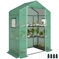 Outsunny Serre de jardin avec 1 porte, 2 fenetres et 2 étagères en forme de U pour Légumes Plantes Fleurs Bâche PE 140x73x190 cm(m-15)