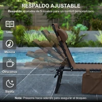 Outsunny Tumbona Plegable con Respaldo Ajustable Reposacabezas Acolchado y Estructura de Acero para Exterior 189x58x30 cm Marrón(m-4)