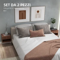 HOMCOM Set 2 Comodini Sospesi con Cassetto e Ripiano Inferiore Aperto, in Legno, 40x34x29 cm, Marrone(m-3)
